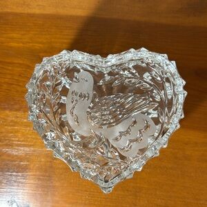 The European Collection: Glass Trinket Box Heart Shaped Etched Bird on Branch